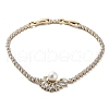 Flower Brass Link Bracelet with Clear Cubic Zirconia Tennis Chains BJEW-G690-06G-1