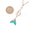 Natural Cowrie Shell & Glass & Shell Pearl Mermaid Tail Pendant Necklaces NJEW-JN05232-3
