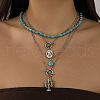 4Pcs Cactus Cowboy Hat Alloy & Synthetic Turquoise Pendant Multi layered Necklaces FS-WGFC77A-08-1