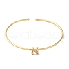 Rack Plating Brass Micro Pave Clear Cubic Zirconia Letter Open Cuff Bangles BJEW-A018-01G-N-2