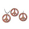 Peace Sign Wood with Wax Cord Pendant Necklace & Dangle Earrings Sets FS-WG10335-01-5