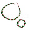 Christmas Alloy with Round Plastic Pearl Beaded Pendant Necklaces & Dangle Earrings & Charm Bracelets Sets WG23D9C-01-2