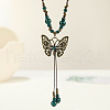 Ethnic Style Butterfly Alloy & Porcelain Beads Pendant Long Necklaces for Women FS-WG12891-08-1