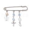 Natural Mixed Gemstone & Butterfly Charms Safety Pin Brooch JEWB-BR00101-1
