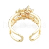 Clear Cubic Zirconia Flower Open Cuff Ring RJEW-G261-14G-2