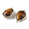 Natural Tiger Eye Faceted Oval Connector Charms G-H323-02G-08-2