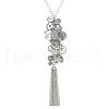 Bohemian Style Heart 201 Stainless Steel & Alloy & Glass Bead Tassel Pendant Necklaces for Women FS-WG72F44-03-2
