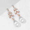 Teardrop with Leaf Brass Clear Cubic Zirconia Dangle Stud Earrings FS-WG5BC5A-02-4