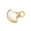 Brass Pave Natural White Shell Fan Charms with Jump Rings KK-S522-17G-2