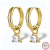 Real 18K Gold Plated 925 Sterling Silver Rhinestone Dangle Hoop Earrings XU8813-3-1