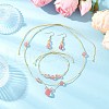 Round Cherry Quartz Glass Beaded Necklace & Bracelet & Dangle Earring Sets SJEW-JS01329-1