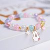 Easter Rabbit Crackle Glass Round Beaded Stretch Bracelets FS-WG32C26-01-2