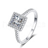 Square Rhodium Plated 925 Sterling Silver Pave 5.5mm Cubic Zirconia Finger Rings for Women WG02E28-17-5
