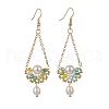 Mother's Day Jewellery Natural Pearl & Glass Teardrop with Flower Dangle Earrings EJEW-TA00222-02-1