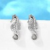 Sea Horse Brass Micro Pave Cubic Zirconia Ear Studs EJEW-D304-38P-4