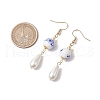 Round with Flower Pattern Porcelain Ceramic Dangle Earrings EJEW-JE06347-01-3