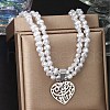 Heart 304 Stainless Steel with Plastic Imitation Pearl Oval Beaded Pendant Necklaces & Stud  Earrings Sets for Women FS-WGFF69E-02-2
