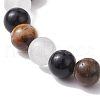 Natural Yellow Tiger Eye & Selenite & Eyeless Obsidian Round Beaded Stretch Bracelets BJEW-JB10114-03-3