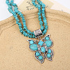 Alloy Pave Synthetic Turquoise Butterfly Pendant Chip Beaded Double Layer Necklaces for Women FS-WGD61BF-01-3