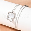 304 Stainless Steel Pave Natural White Shell Cute Cat Shaped Pendant Necklaces for Women NJEW-F339-01P-5