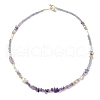 Natural Amethyst & Pearl Beaded Necklaces NJEW-L119-09G-2