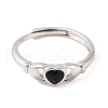 Hand with Heart Natural Dyed & Heated Black Agate Agate Adjustable Rings RJEW-Q817-06P-03-2
