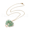 Natural Green Aventurine Chips Heart with Tree of Life Pendant Necklace NJEW-JN03906-02-1