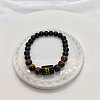 Natural Tiger Eye & Black Obsidian Round Beaded Stretch Braceletes WG32BD9-02-1