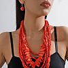 Bohemian Style Wood Beaded Multilayer Necklaces & Dangle Earrings Sets WG33684-08-1