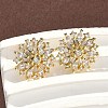 Flower Brass Micro Pave Clear Cubic Zirconia Studs Earrings EJEW-K289-11G-2