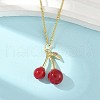Brass Resin Fruit Cherry Pendant Satellite Chain Necklaces for Women NJEW-D306-02G-B-1