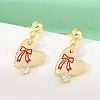 Brass Micro Pave Clear Cubic Zirconia Heart Dangle Stud Earrings EJEW-S277-12G-3