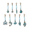 9Pcs Ocean Theme Alloy Charm & Glass Beads Pendant Decorations HJEW-JM03158-2