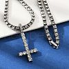 Alloy Full Crystal Rhinestone Inverted Cross Pendant Necklaces NJEW-P333-01P-3