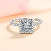 Square Rhodium Plated 925 Sterling Silver Pave 5.5mm Cubic Zirconia Finger Rings for Women WG02E28-16-1