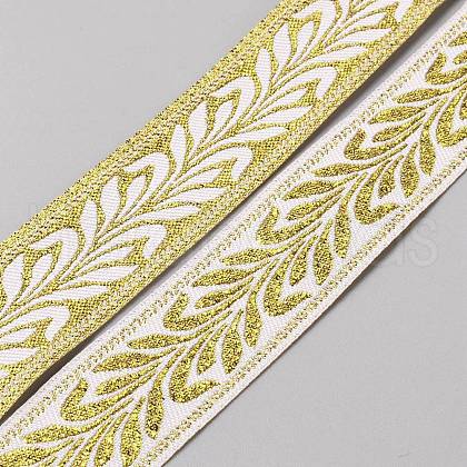 10Yards Ethnic Style Polyester Leaf Jacquard Ribbons OCOR-WH0036-54-1