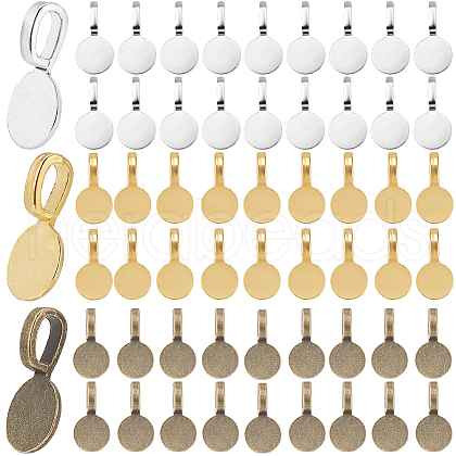SOFPLATE 120Pcs 3 Colors Tibetan Style Alloy Glue On Flat Pad Pendant Bails FIND-SP0001-87-1