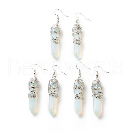 Opalite Bullet with Flower Dangle Earrings EJEW-G300-02P-04-1