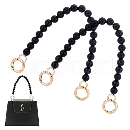 Black Plastic Imitation Pearl Round Beaded Bag Handles FIND-WH0127-22B-1