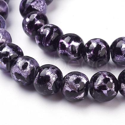 Handmade Silver Foil Lampwork Beads Strands FOIL-L016-A01-1