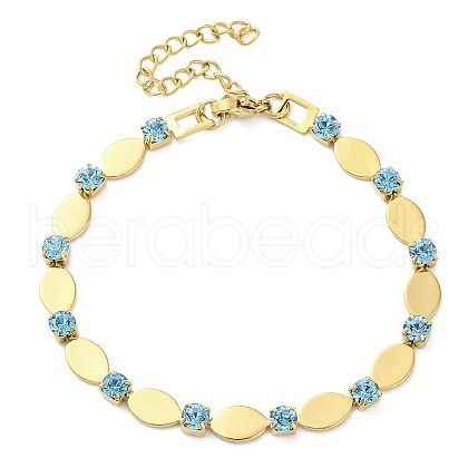 304 Stainless Steel Aquamarine Rhinestone Link Chain Bracelets for Women BJEW-G712-13C-03-1