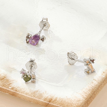 3Pairs 3Color Elegant S925 Sterling Silver Stud Earrings with Rhinestone KH6473-8-1