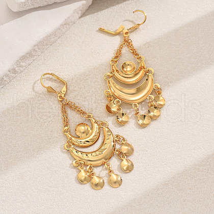 Vintage Ethnic Geometric Half Round Brass Tassel Leverback Earrings DU8622-1