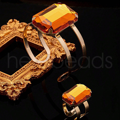 Rectangle Alloy & Acrylic Cuff Bangle & Cuff Rings Sets FS-WG08A36-05-1