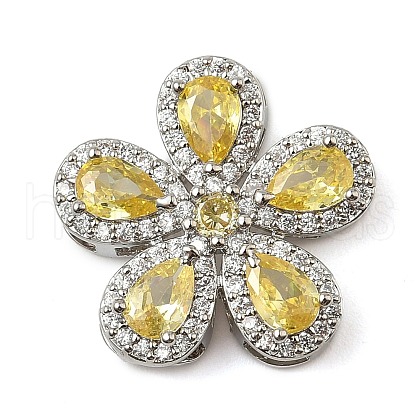 Brass Pave Cubic Zirconia 5-Petal Flower Multi-Strand Links KK-I276-30P-01-1