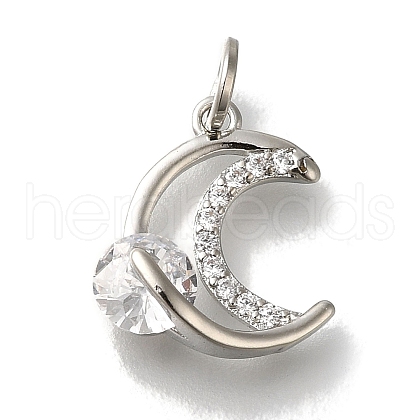 Moon Rack Plating Brass Micro Pave Cubic Zirconia Pendant KK-H485-33P-01-1