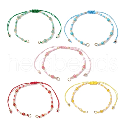 4mm Faceted Round Natural Mixed Stone Beads & Handmade Seed Beads Braided Bracelet Making AJEW-MZ00003-1