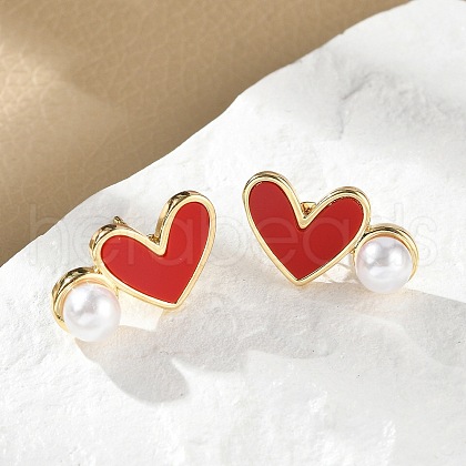 Heart Brass Stud Earrings EJEW-C141-01G-03-1