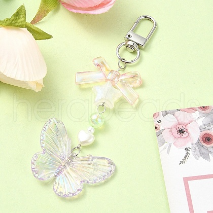 Butterfly Bowknot Acrylic Pendant Decoration HJEW-YW00034-03-1