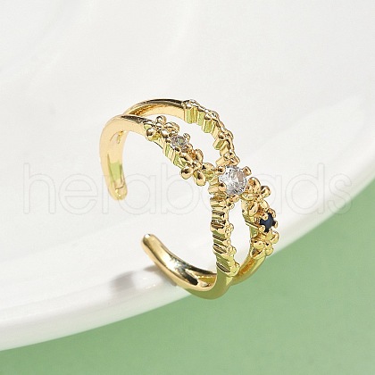 Brass Micro Pave Cubic Zirconia Cuff Rings RJEW-V009-09G-1